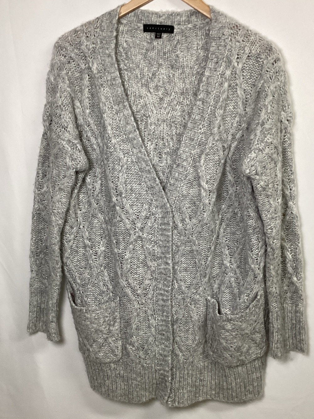 SANCTUARY Oversized Gray Cable-knit Snap Front Cardigan Size XS